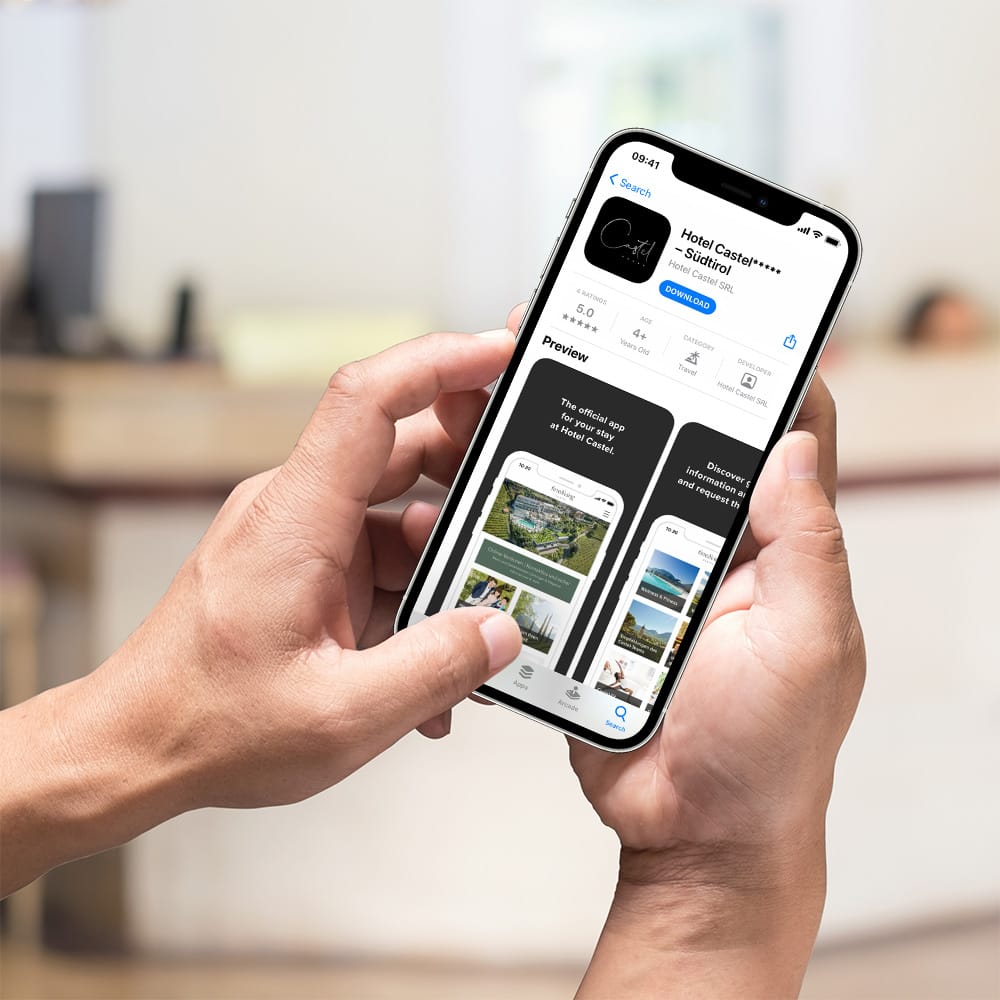 A smartphone showing the app store entry of a branded hotel app