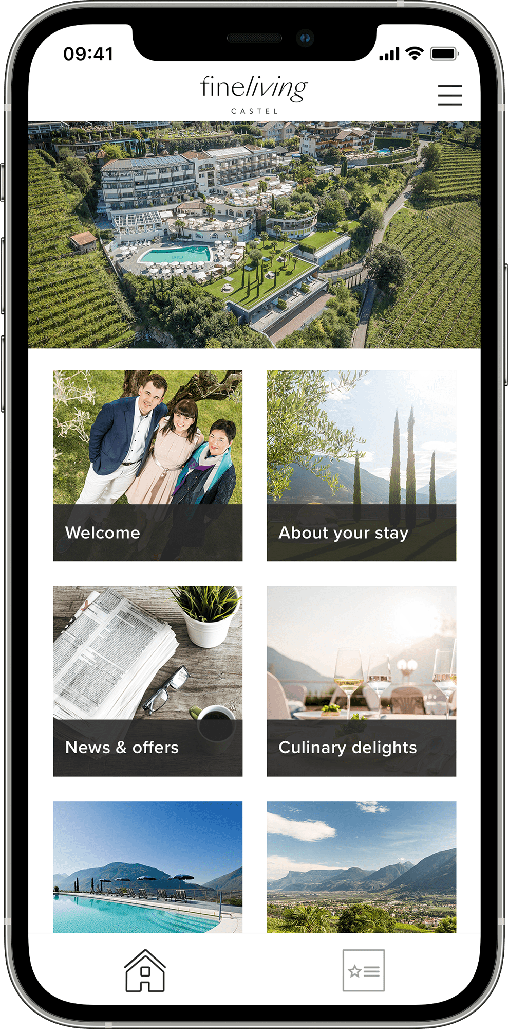 A smartphone showing the brandet hotel app from Guestfriend